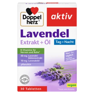 Abbildung der Produktverpackung Doppelherz aktiv Lavendel Extrakt + Öl Frontansicht